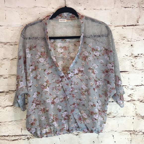Blue Bird Tops - Blue Bird Sheer Floral Chiffon and Lace Top